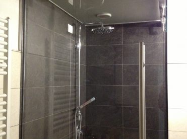 Shower with glass and concealed extractor inserted